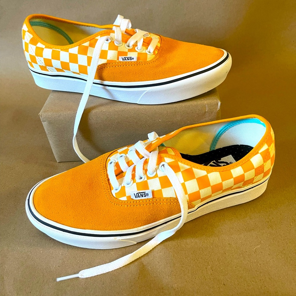 Yellow Check Velvet Era Vans w/ comfycush insoles